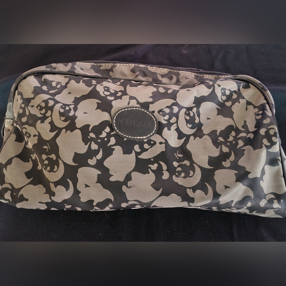 Krizia Black and Gray Panda Patterned Cosmetic Bag
